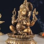 Brass Lotus Ganesha Statue | 12" x 10" x 7" | 7.5 kg | Dull Gold Finish | Sacred Lotus Throne | Temple Grade Art | Jaipurio